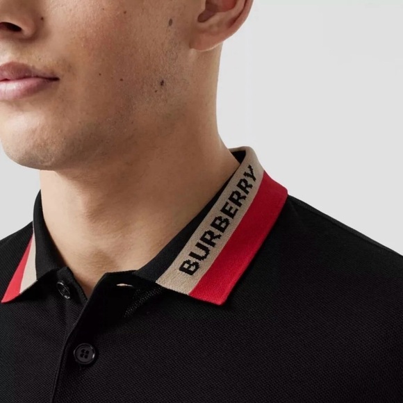 EUC Men’s Size Medium Burberry Contrasting Collar Cotton Polo Shirt In Black - Picture 4 of 16
